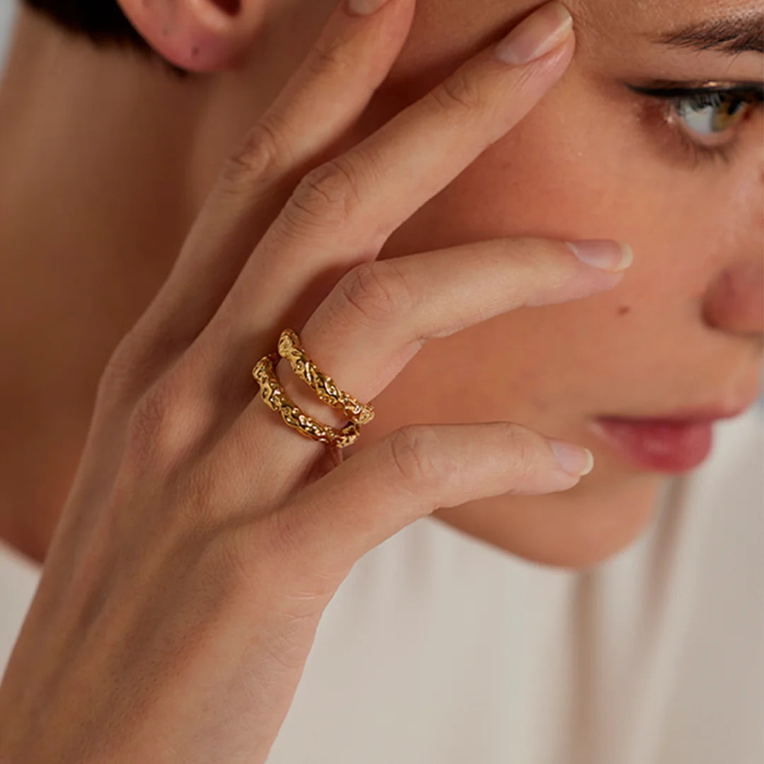 Anel Feminino Duplo Texturizado