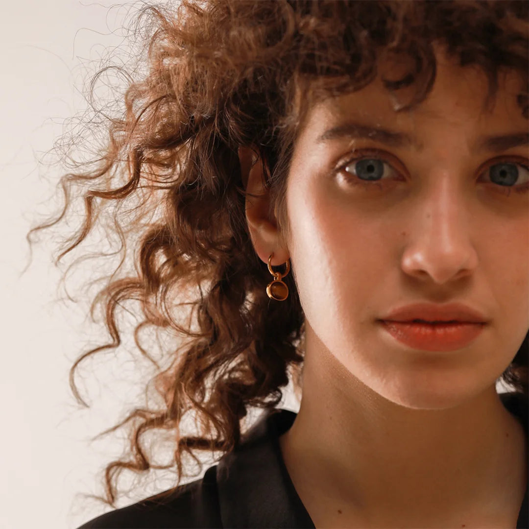 Brinco Feminino Argola com Pedra Natural