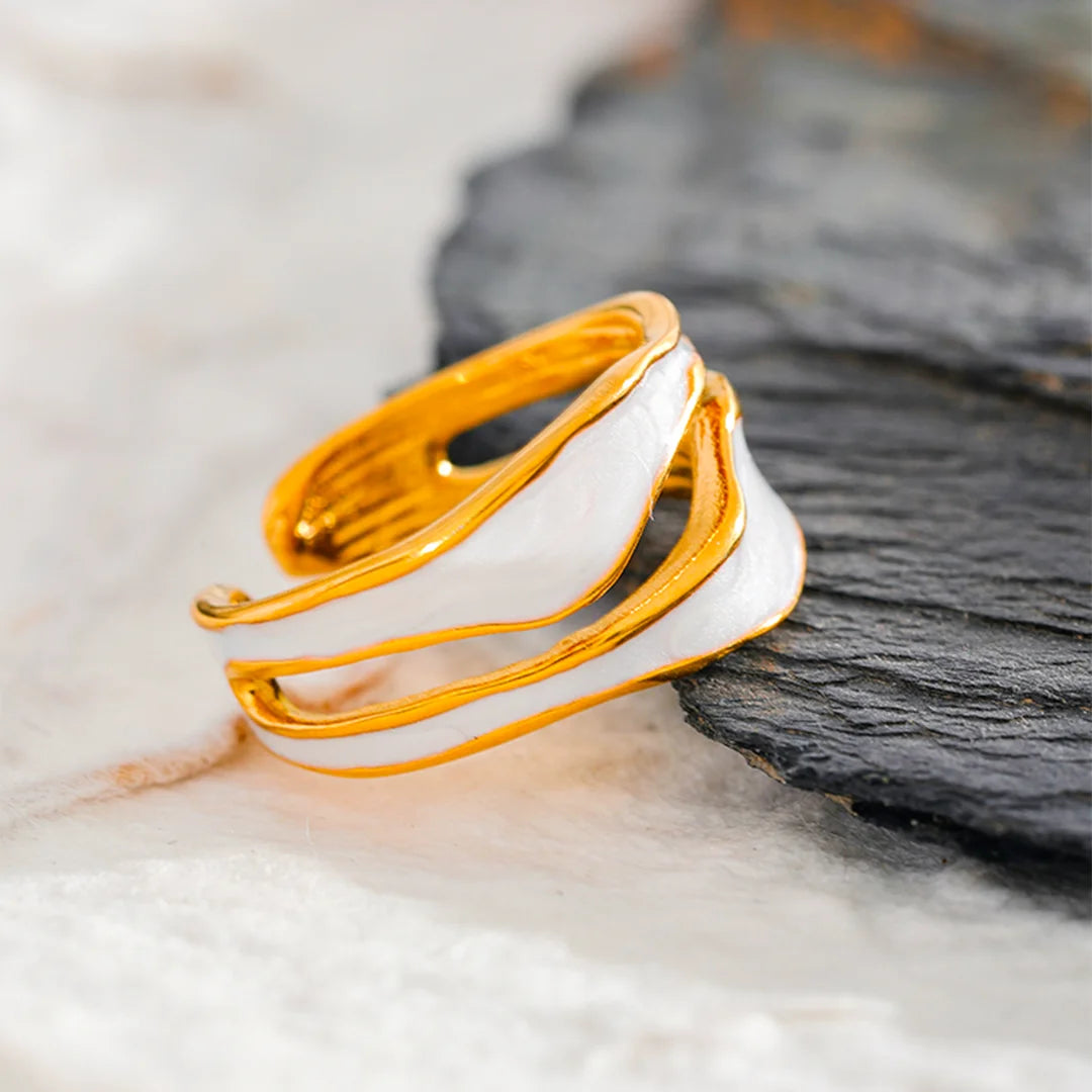 Anel Feminino Geométrico Esmaltado