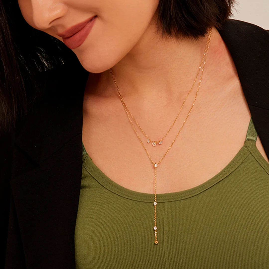 Colar Feminino Duplo de Zircônias