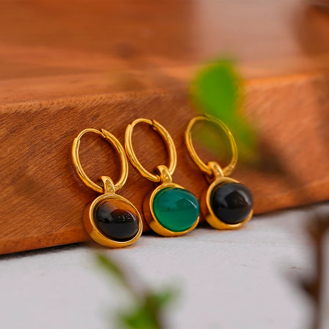 Brinco Feminino Argola com Pedra Natural