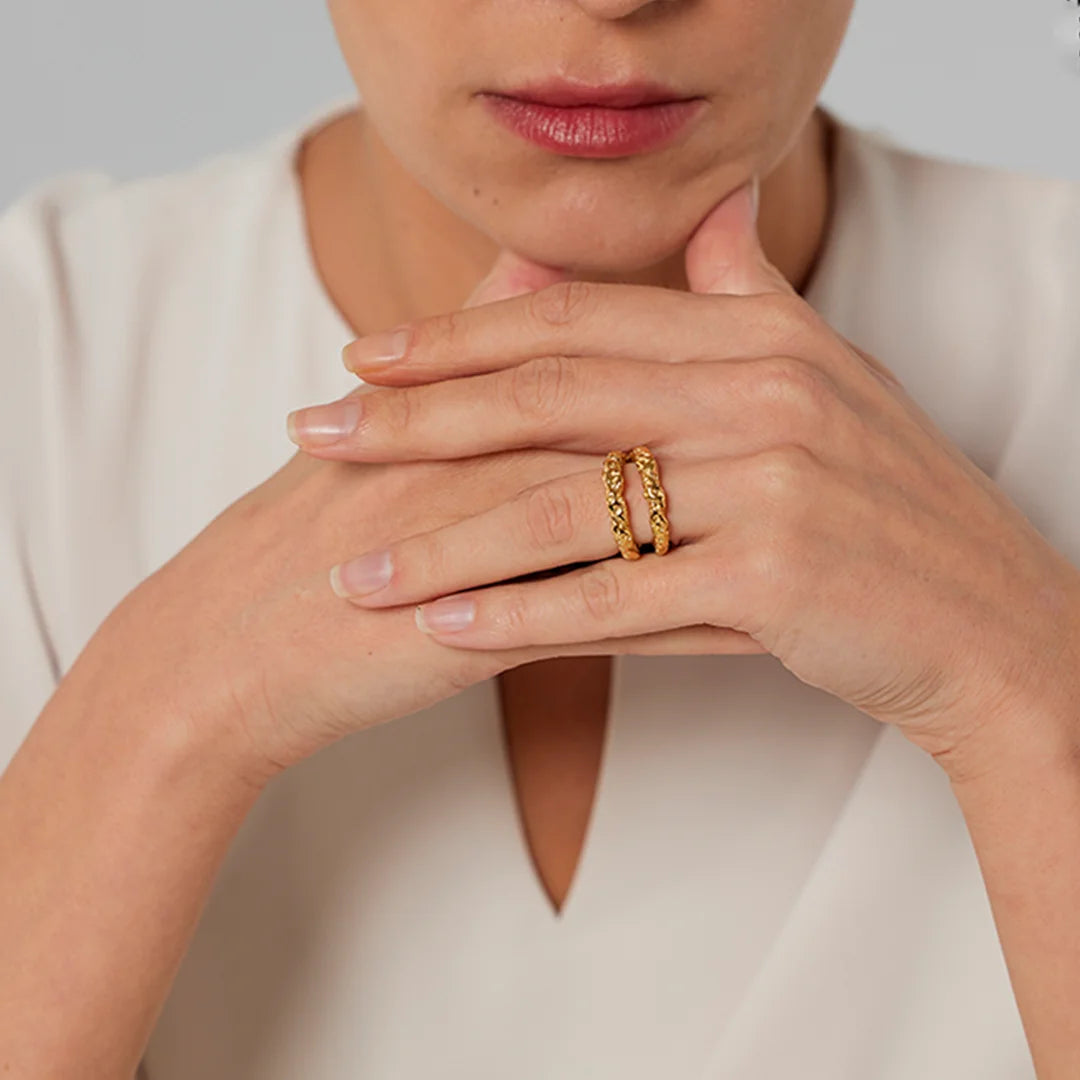 Anel Feminino Duplo Texturizado