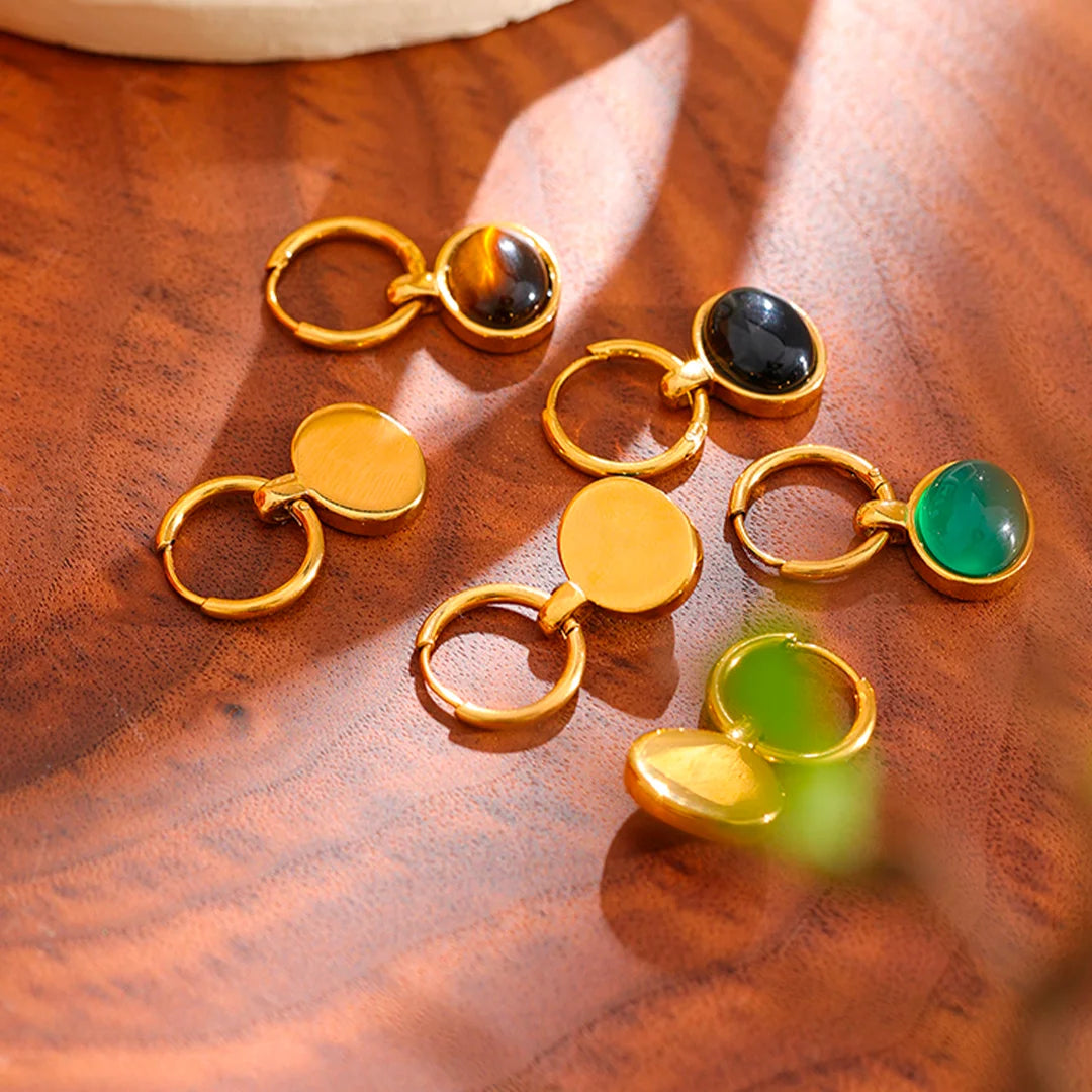 Brinco Feminino Argola com Pedra Natural