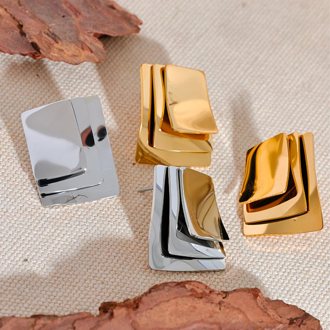 Brinco Feminino Quadrado com Camadas