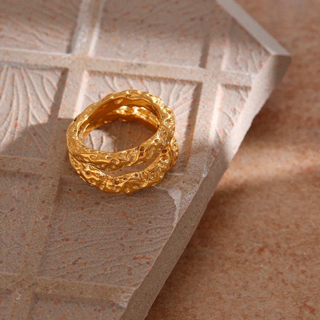 Anel Feminino Duplo Texturizado