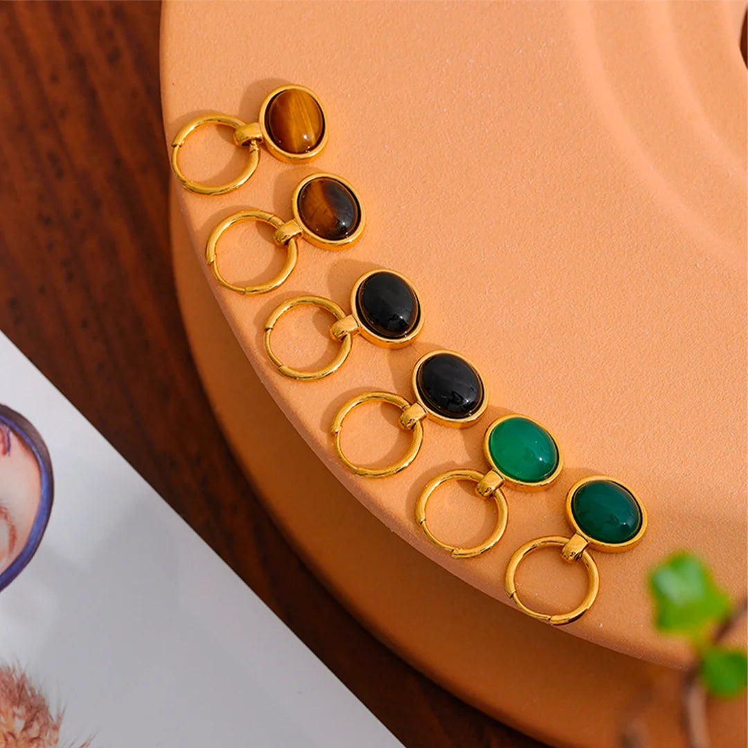 Brinco Feminino Argola com Pedra Natural