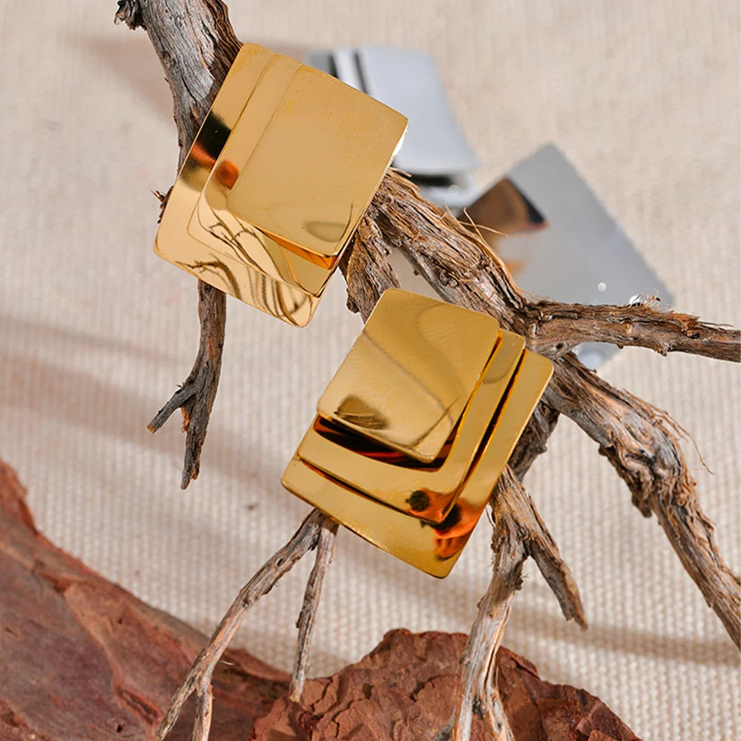 Brinco Feminino Quadrado com Camadas