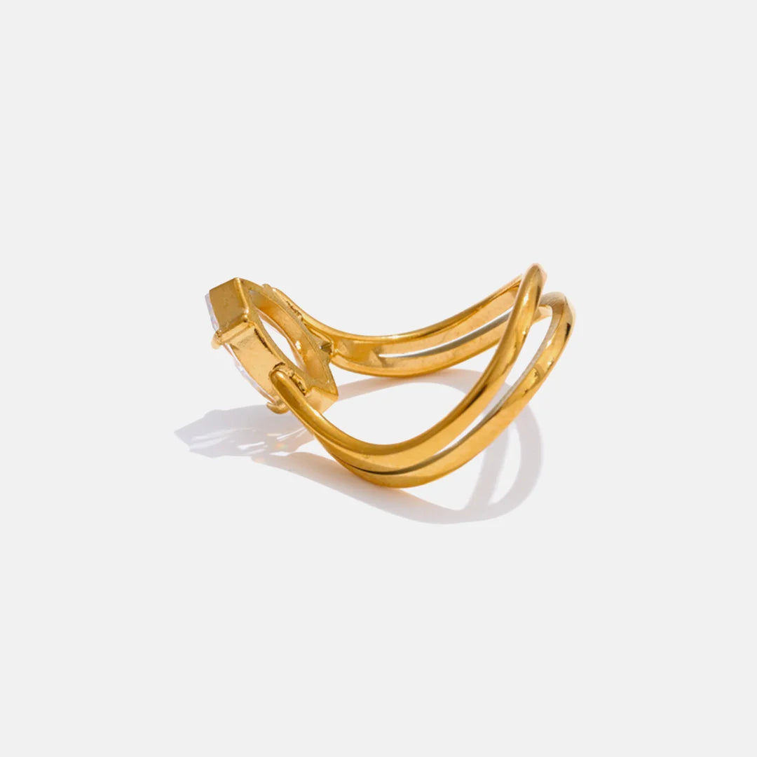 Anel Curvas Douradas com Zircônia