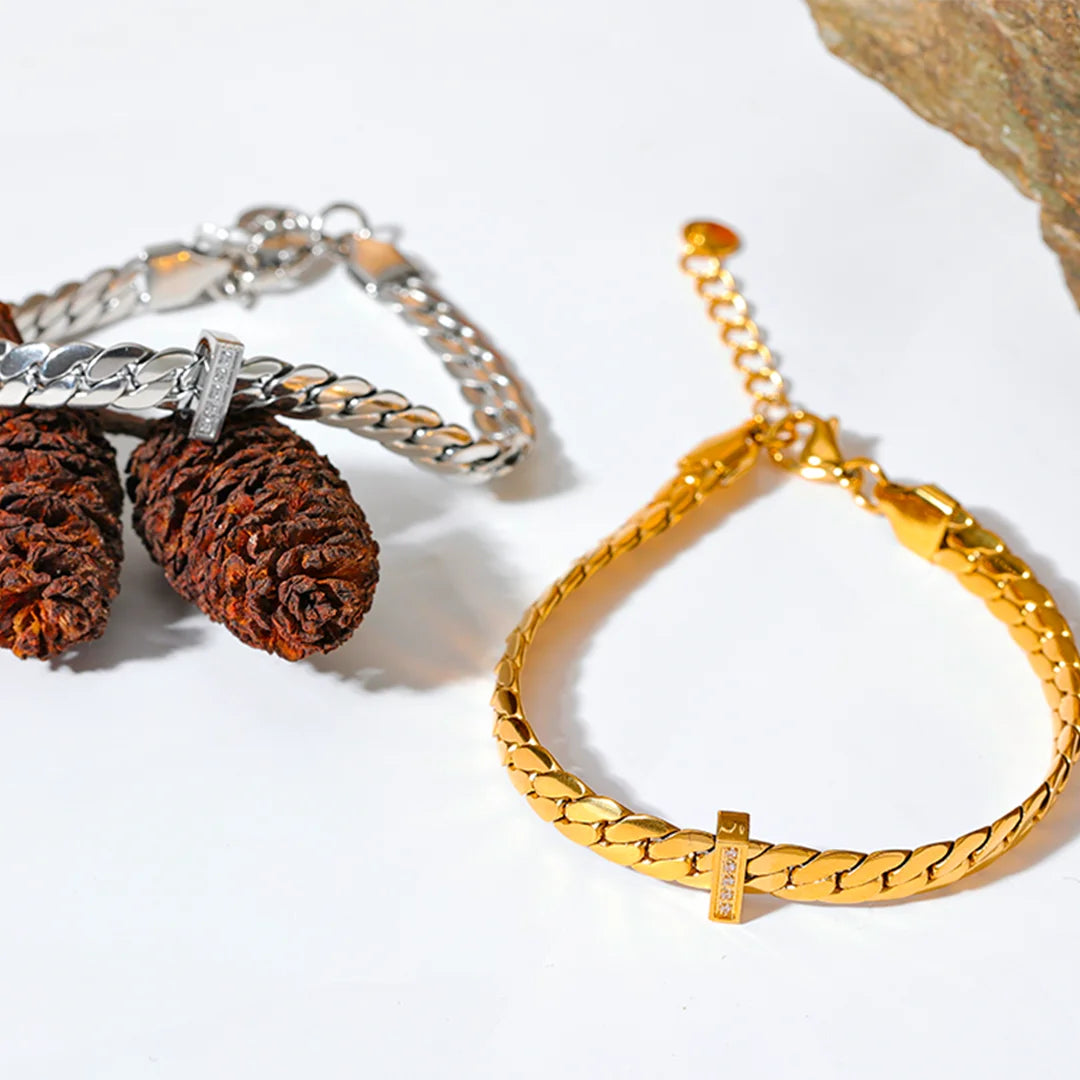 Pulseira Feminina Folhas com Zircônia Central