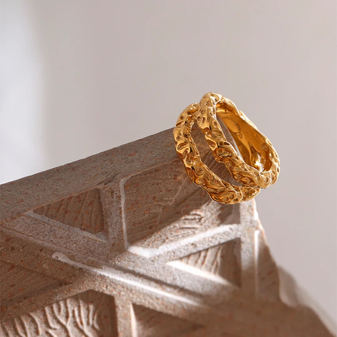 Anel Feminino Duplo Texturizado