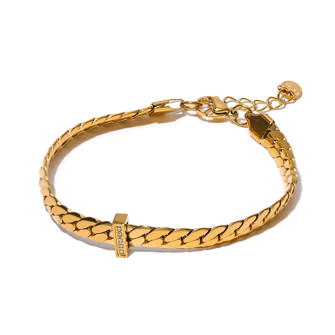 Pulseira Feminina Folhas com Zircônia Central