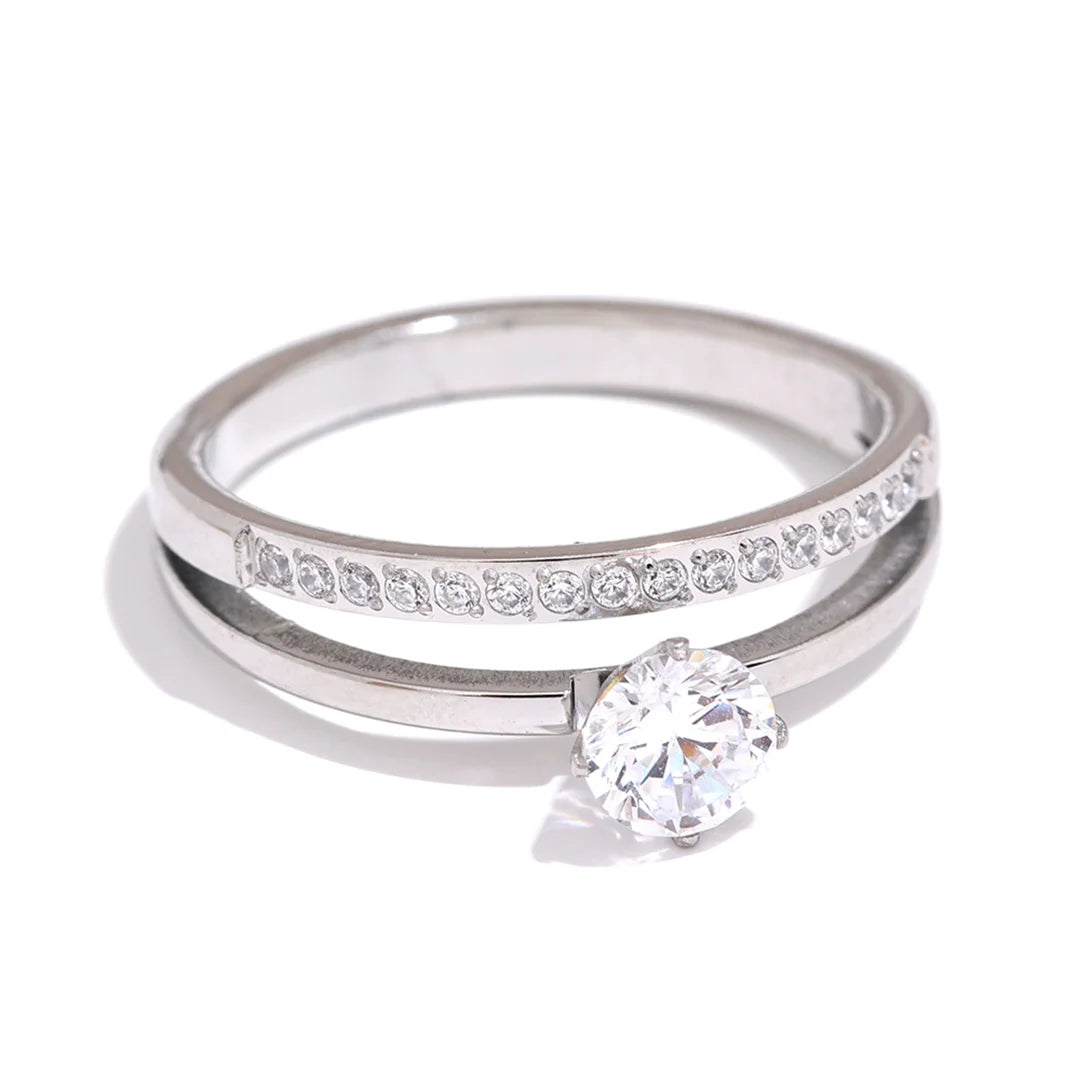 Anel Feminino Duplo com Zircônia Cúbica