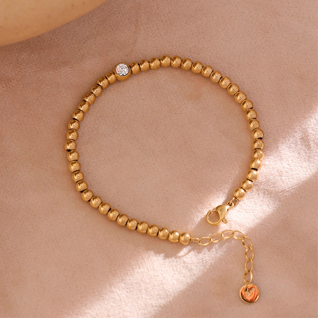 Pulseira Feminina Esferas com Zircônia Central